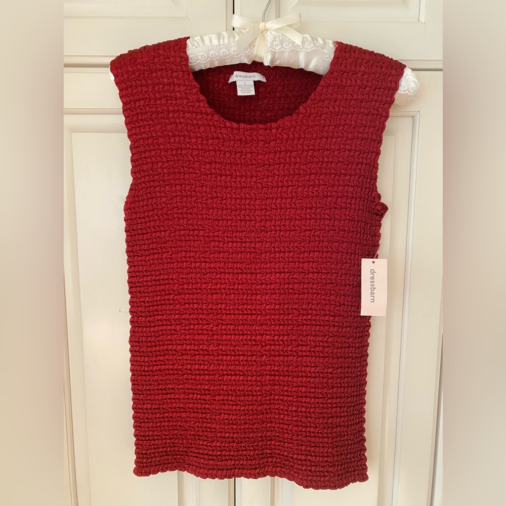 Dressbarn burgundy red Scrunch Tank Top Blouse size L stretchy Pit to Pit 14-24"